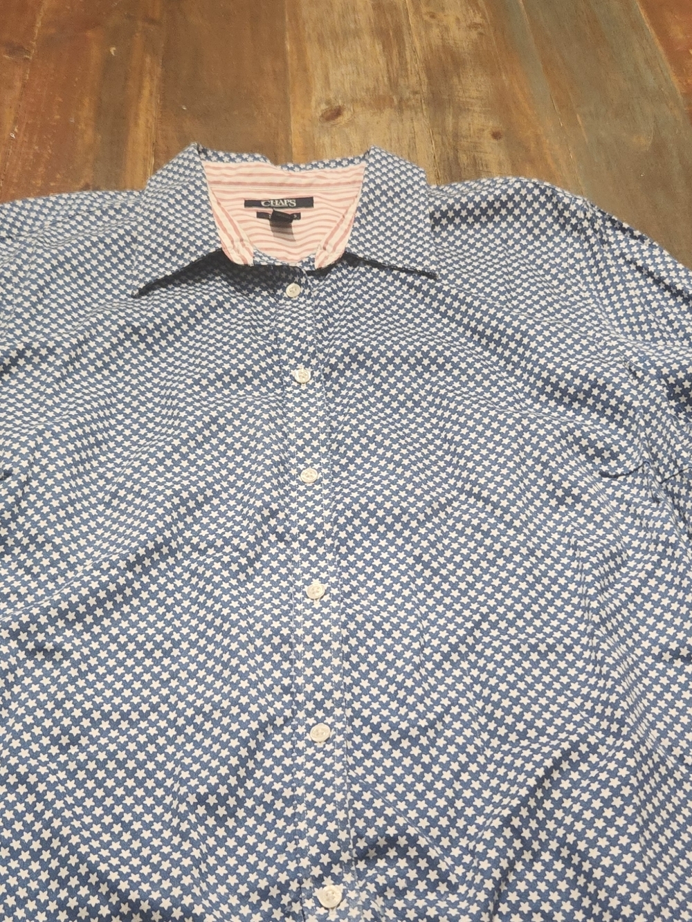 Plus Woman's Blue Patterned Stars Button-Down Shirt